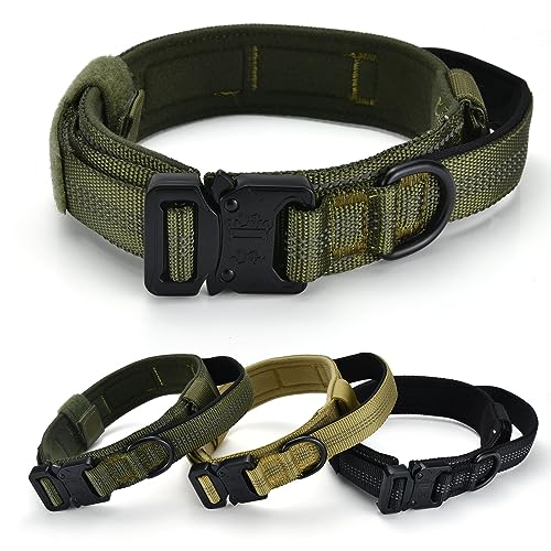 Panykoo Taktisches Hundehalsband, militärisches Nylon-Hundehalsband mit Griff und robuster Metallschnalle für mittelgroße und große Hunde, verstellbares K9-Halsband mit Flaggenpatch und von Panykoo