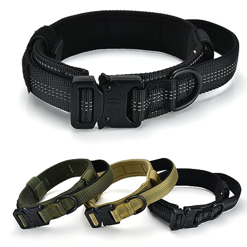 Panykoo Taktisches Hundehalsband, militärisches Training, Nylon-Hundehalsband mit Griff und robuster Metallschnalle für mittelgroße und große Hunde, verstellbares K9-Halsband mit Flaggenpatch und von Panykoo