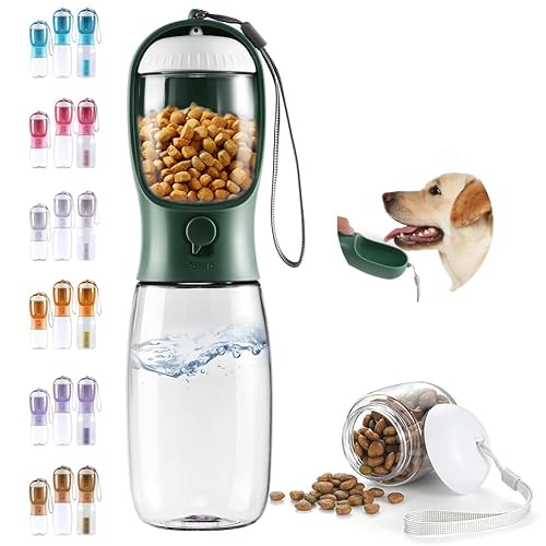 Paoakaola 2-in-1-Hunde-Wasserflasche, auslaufsicher, tragbar, mit Futterbehälter, tragbarer Wasserspender für Katzen, Welpenzubehör für Spaziergänge, Wandern, Camping, Reisen (540 ml, Tintengrün) von Paoakaola