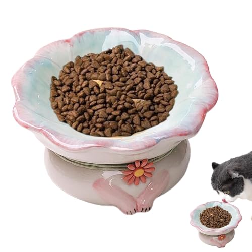 Paodduk Erhöhte Futternäpfe für Katzen,Erhöhte Katzennäpfe aus Keramik | Niedliche Keramik-Katzennapf mit Blumenmuster, Katzenfutter-Wassernapf | Katzenfutternäpfe mit Rutschfester Basis, geneigter, von Paodduk