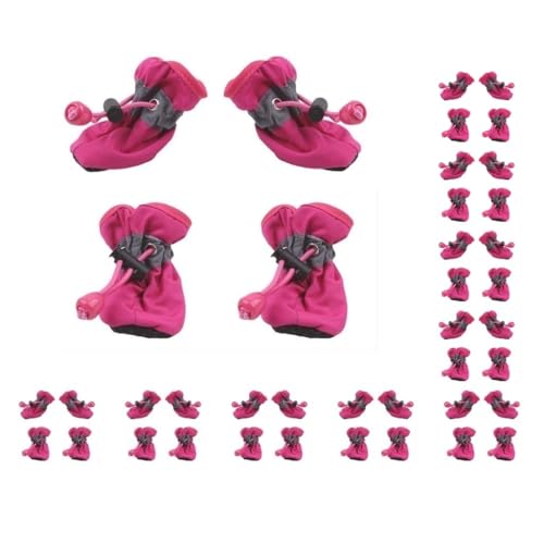 10 Set 4 Stück Haustierschuhe Outdoor Regenstiefel Hund Allwetter Prewalkers Welpen Pfoten Pflege Zubehör Anti-Rutsch-Schuhe Rose Red 6, Stil 6 von Paowsietiviity