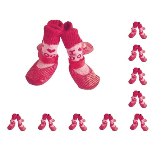 10 Set 4 Stück Haustierschuhe Regen Schnee Stiefel Wasserdicht Anti-Rutsch-Socken Set mit Gummisohle Strumpf Winter Boden Indoor Love Rot L von Paowsietiviity