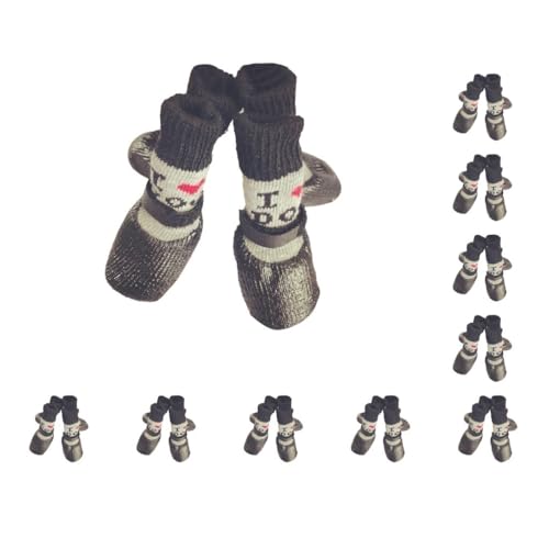 10 Set 4 Stück Haustierschuhe Regen Schnee Stiefel Wasserdichte Socken Set mit Gummisohle Verdickter Strumpf Boden Indoor Outdoor Love Schwarz S von Paowsietiviity