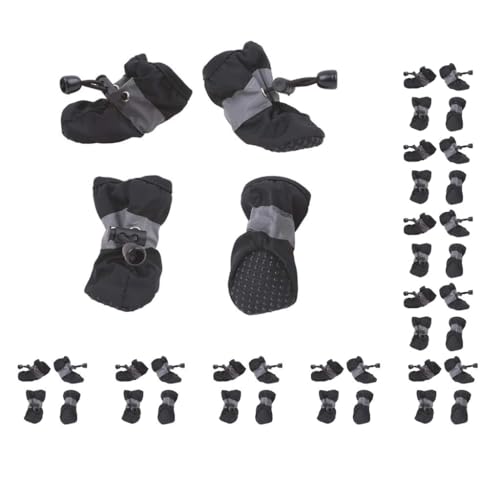 10 Set 4 Stück Haustierschuhe Regenstiefel Hund Allwetter Welpen Pfotenpflege Zubehör rutschfeste Herbstsocken Welpen Schuhe Schwarz 3, Stil 3 von Paowsietiviity