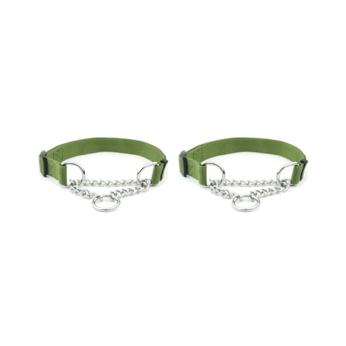 2er-Set Metall-Hundehalsband, wiederverwendbar, waschbar, strapazierfähig, verstellbar, zum Abschleppen, Halsband, Nylon, Grün von Paowsietiviity