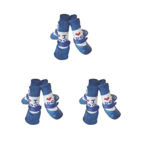 3 Set 4 Stück Haustierschuhe Regen Schnee Stiefel Wasserdichte Socken Set Gute Elastizität mit Gummisohle Pfotenabdeckung Strumpf Love Blue S von Paowsietiviity