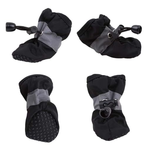 4 Stück Haustier-Schuhe, wasserdicht, Outdoor-Regenstiefel, Hundewelpen, Pfotenpflege, Zubehör, Frühling, Sommer, Schuhe, Schwarz, 2, Stil 2 von Paowsietiviity