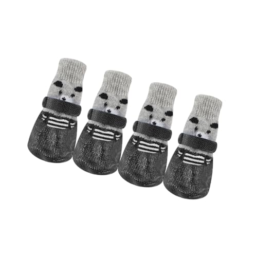 4 Stück Haustierschuhe, niedliche Regen- und Schneestiefel, wasserdichte Socken Set mit Gummisohle, Pfotenabdeckung, verdickter Strumpf für kleine Hunde, Schwarz, Größe L von Paowsietiviity