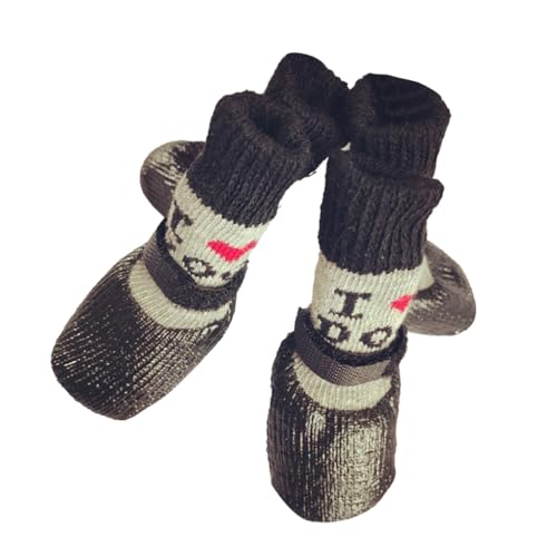 4 Stück Haustierschuhe Regen Schnee Stiefel Socken Set mit Gummisohle Pfotenabdeckung verdickter Strumpf für kleine Hunde Outdoor Love Schwarz M von Paowsietiviity