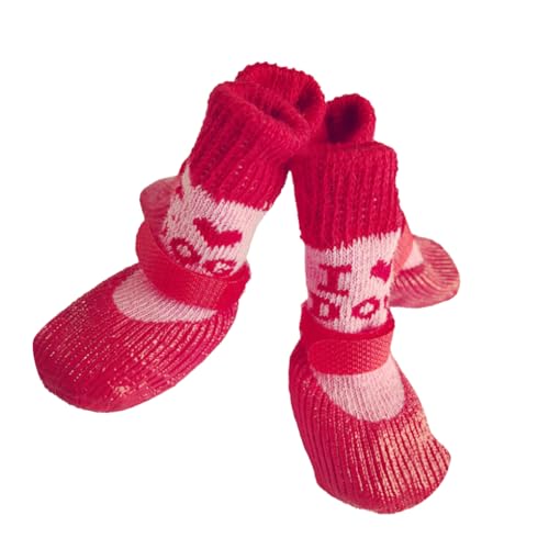 4 Stück Haustierschuhe Regen Schnee Stiefel Wasserdicht Anti-Rutsch-Socken Set mit Gummisohle Strumpf Winter Boden Indoor Love Rot L von Paowsietiviity