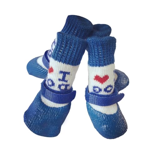 4-teiliges Haustierschuh-Set, niedliche Regen- und Schneestiefel, Anti-Rutsch-Socken, gute Elastizität, Strümpfe, Schuhe, Winter, Boden, Blau, Größe M von Paowsietiviity