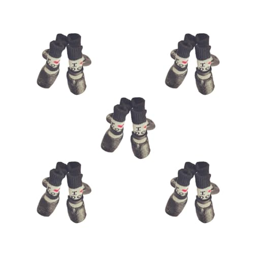 5 Set 4 Stück Haustierschuhe Regen Schnee Stiefel Socken Set mit Gummisohle Pfotenabdeckung verdickter Strumpf für kleine Hunde Outdoor Love Schwarz M von Paowsietiviity