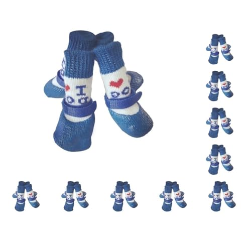 Reflektierende Haustierschuhe, niedlich, Baumwolle, Regen- und Schneestiefel, wasserdichte Socken, Pfotenabdeckung, Strümpfe, kleine Hunde, Blau, Größe L, 10 Stück von Paowsietiviity