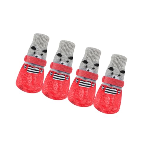 Warme Haustierschuhe, Regen- und Schneestiefel, Socken-Set mit Gummisohle, Pfotenabdeckung, verdickter Strumpf, Schuhe, kleiner Hund, Rot, Größe L, 4 Stück von Paowsietiviity