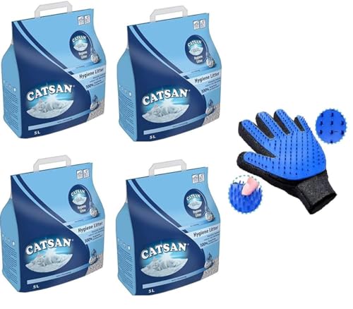 Katzenstreu – 5 L x 4 mit Fellpflege-Handschuhen für Haustiere von Papaval Retail