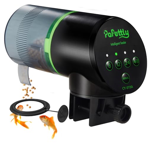 Papettly Futterautomat Aquarium, Automatischer Fischfutterautomat für Aquarium mit Batteriebetrieben, Fische Fischfutterspender 200ml, 2 AAA-Batterien im Lieferumfang enthalten, Fischfutterschwimmring von Papettly