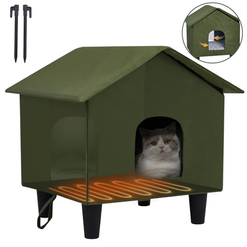 Papettly Katzenhaus für Draußen Winterfest, Erhöhter Boden Katzenhaus für Katzen Outdoor, Katzenhöhle Haustierhaus mit Plüschkissen, Warm Winddicht Wetterfest Katzenhütte für Kätzchen Wildkatze von Papettly