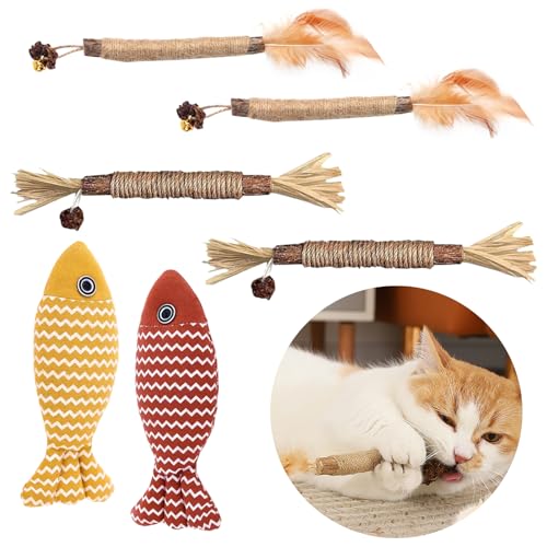 6 Stück Katzenminze Spielzeug,Natürliches Katzenminze Sticks für KXatzen,Silvervine Katze Spielzeug,21cm Katzenminze Spielzeug Fisch Form,Katzenminze Sticks für Katzen zum Kauen Entfernt Zahnstein von Parastar