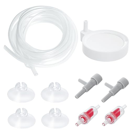 10 Stück Sprudelstein für Aquarium Kit, Aquarium Luftausströmer mit 4 Saugnapf Aquarium, 1 Tubo de Línea Aérea (2M), 2 Luftregelventile, 2 Rückschlagventilen, 1 Sprudelstein für Aquarien, Fisch Tank von Parastar