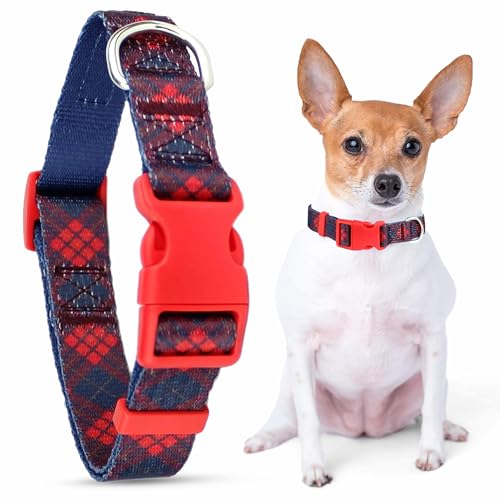 Parisian Pet Adjustable Nylon Dog Collar | Scottish Red Plaid Dog Collar | Size - L von Parisian Pet