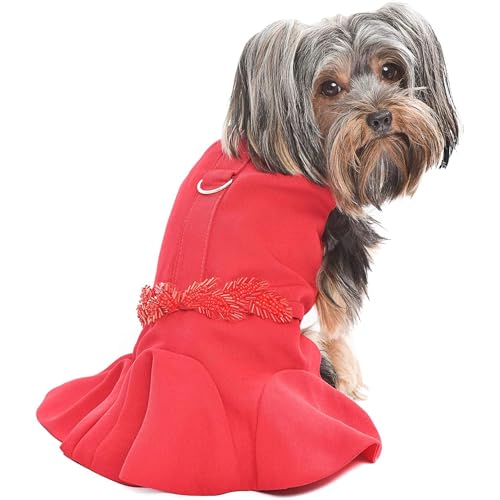 Parisian Pet Designer Embellished Red Flounce Dog Dress Holiday Party Special Occasion Dresses for Pets von Parisian Pet