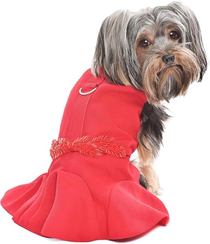 Parisian Pet Designer Embellished Red Flounce Dog Dress Holiday Party Special Occasion Dresses for Pets von Parisian Pet