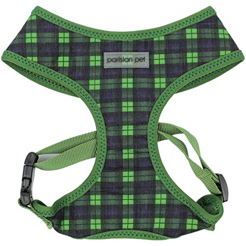 Parisian Pet Dog Cat Harness Step-in Vest, Plaid, Camo, Leopard, Polka Dot Dress (L, Plaid Green) von Parisian Pet