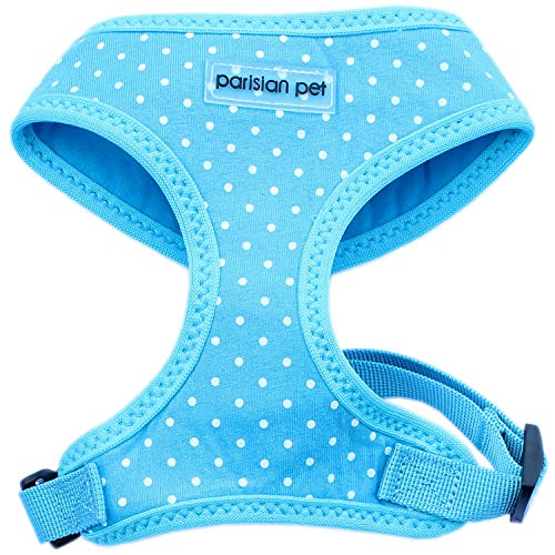 Parisian Pet Dog Harness - Adjustable, No Pull, Soft Padded Mesh Pet Harness for Cats and Dogs - Blue Polka Dots, Size XS von Parisian Pet