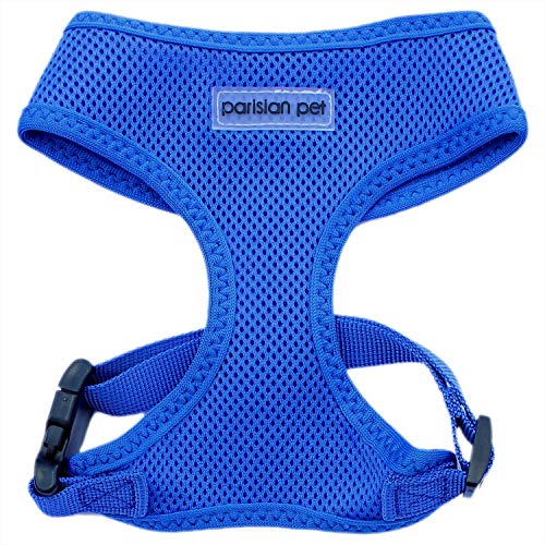 Parisian Pet Dog Harness - Adjustable, No Pull, Soft Padded Mesh Pet Harness for Cats and Dogs - Bright Blue, Size L von Parisian Pet