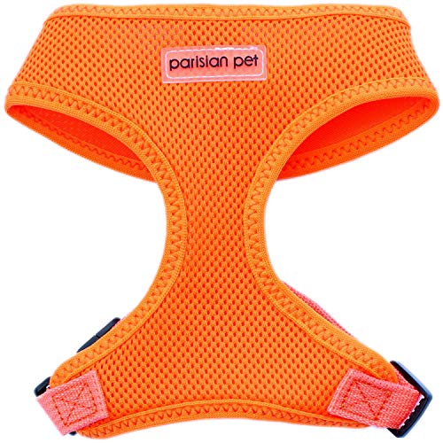 Parisian Pet Dog Harness - Adjustable, No Pull, Soft Padded Mesh Pet Harness for Cats and Dogs - Bright Orange, Size S von Parisian Pet