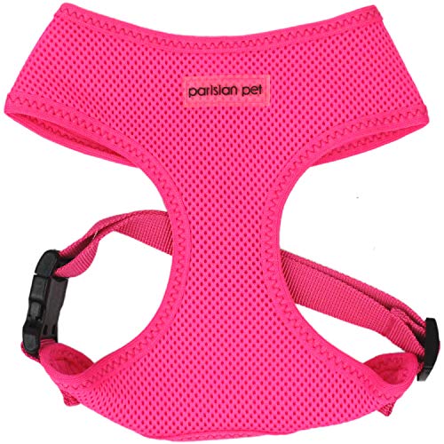 Parisian Pet Dog Harness - Adjustable, No Pull, Soft Padded Mesh Pet Harness for Cats and Dogs - Bright Pink, Size M von Parisian Pet