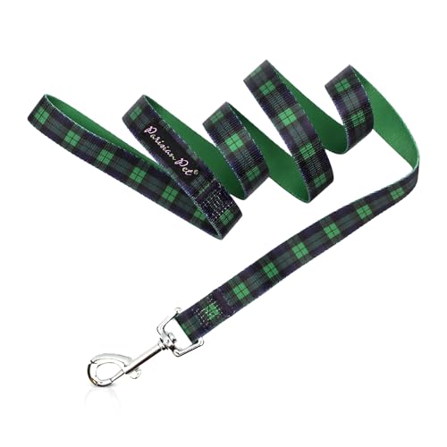 Parisian Pet Dog Lead - 4ft Long, Scottish Green Plaid Print, Durable Nylon Dog Training Leash - Traction Rope for Small/Medium Dogs von Parisian Pet