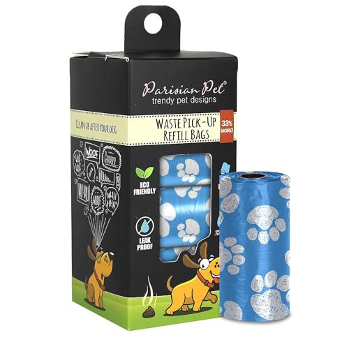 Parisian Pet Dog Poop Bags for Dogs – Refills Rolls of Doggie Bags for Poop – Unscented Dog Poop Bag – Eco-Friendly Pickup Pet Waste Bags, 8 Rolls, Blue Paws von Parisian Pet