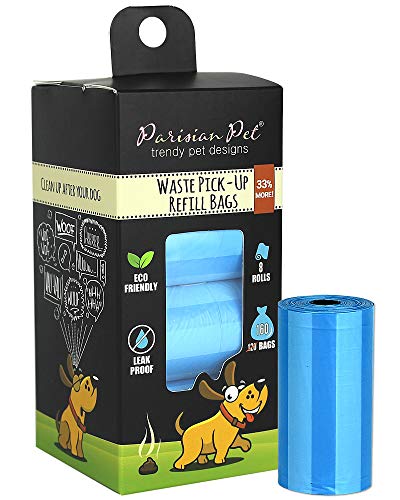 Parisian Pet Dog Poop Bags for Dogs – Refills Rolls of Doggie Bags for Poop – Unscented Dog Poop Bag – Eco-Friendly Pickup Pet Waste Bags, 8 Rolls, Striped Blue von Parisian Pet