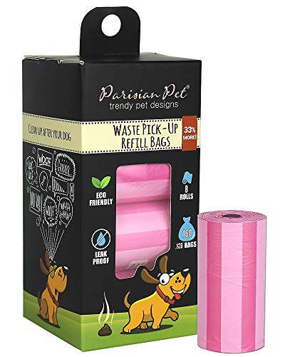 Parisian Pet Dog Poop Bags for Dogs – Refills Rolls of Doggie Bags for Poop – Unscented Dog Poop Bag – Eco-Friendly Pickup Pet Waste Bags, 8 Rolls, Striped Pink von Parisian Pet