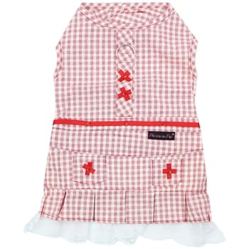 Parisian Pet Rotes Hundekleid – Landhausseite Spitze Mädchen Hundekleidung – Gingham stilvolles Welpenkleid – lässiges Hunde-Geburtstagskleid – Sommer-Hundekleider für große Hunde – Hundebekleidung – von Parisian Pet