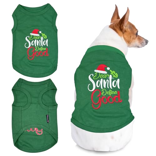 Parisian Pet Hunde-T-Shirt – besticktes "Dear Santa Define Good" Hunde-Shirt – 100 % Baumwolle – ärmellose Hundekleidung – maschinenwaschbar Hundeweste – Hunde-Shirts für kleine Hunde – XS von Parisian Pet