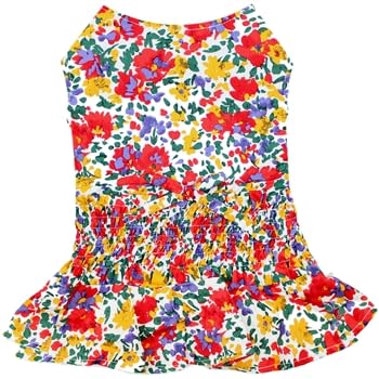 Parisian Pet Sommerkleid mit Blumenmuster, 100 % Baumwolle, atmungsaktiv, gerüschte Taille, Hundekleidung, Strand-Outfit, Katzenbekleidung, Kleider für kleine Hunde, Mädchen, Größe XXL von Parisian Pet