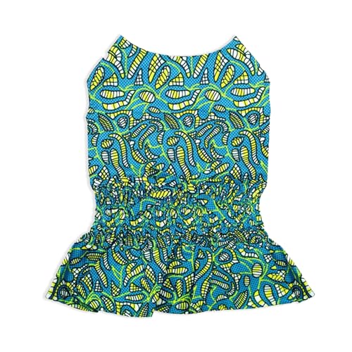 Parisian Pet Hundekleid – Tribal Leaves Hunde-Sommerkleid – gerüschte Taille Hund Strand Outfit – leichte Hundekleidung – Welpenkleid – Hundekleider für große Hunde, Mädchen, Größe L von Parisian Pet