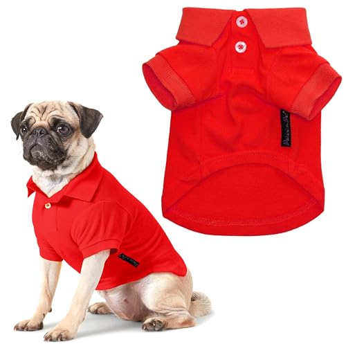 Parisian Pet Red Polo Shirt for Dogs - 100% Cotton, Breathable Summer Outfit for Puppy Dog, Cat |Solid Color Dog Shirts - Size XS von Parisian Pet