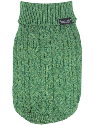 Parisian Pet Unisex-Hundepullover – Rollkragenpullover für Hunde – Zopfmuster, grüner dicker Haustierpullover – Hundekleidung für Herbst und Winter – flexible Armausschnitte für mittelgroße Hunde – von Parisian Pet