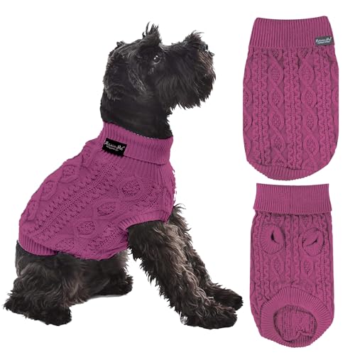 Parisian Pet - Rollkragenpullover für Hunde - Himbeere Zopfstrickpullover - Warme Welpenkleidung - Größe S von Parisian Pet