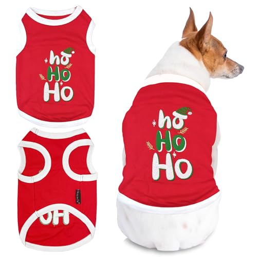 Parisian Pet Rotes Hunde-T-Shirt – besticktes "Ho Ho" Hundehemd – leichtes Hundehemd aus 100 % Baumwolle – ärmellose Hundekleidung – maschinenwaschbare Hundeweste – Hunde-Shirts für große Hunde – von Parisian Pet