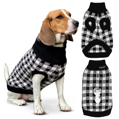 Parisian Pet - Turtleneck Sweater for Dogs - Black and White Checkered Plaid Knit Pullover - Size S von Parisian Pet