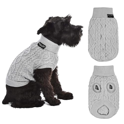 Parisian Pet - Turtleneck Sweater for Dogs - Gray Cable Knit Pullover – Warm Puppy Clothes - Size S von Parisian Pet