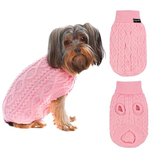 Parisian Pet - Turtleneck Sweater for Dogs - Pink Cable Knit Pullover – Warm Puppy Clothes - Size XS von Parisian Pet