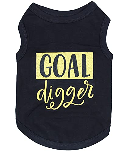 Parisian Pet Unisex-Hunde-T-Shirt, bestickt, "Goal Digger", atmungsaktive und leichte Hundekleidung, ärmellos, schwarz, maschinenwaschbar, Hunde-Shirts für kleine Hunde, Größe XS von Parisian Pet