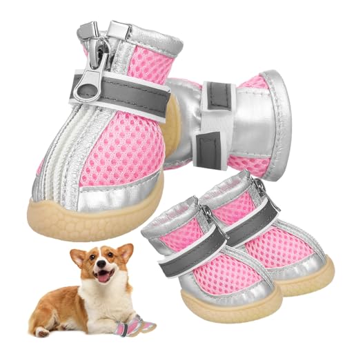 Parliky 4 Stück kleine Hundesandalen Sommer-Hunde-Sneaker Katzenschuhe Welpensocke Pfotenschutz Mesh-Hundesandalen hundepfoten hundeschuhe Hundestiefel Heimtierbedarf Oxford-Boden Rosa von Parliky