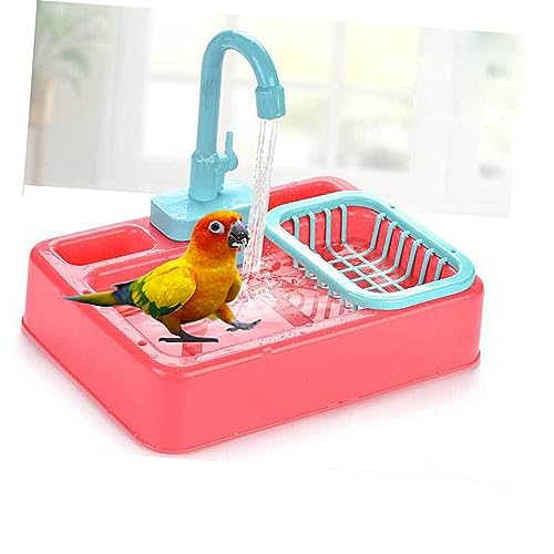 Parliky Automatische Vogelbadewanne mit Wasserhahn Papagei Vogel Dusche Becken Material Vögel Waschbecken Bad Vogel von Parliky