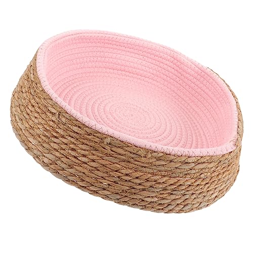 Parliky Haustierbett aus Rattan Katzenbett Hundebett pet Bed cat cave Bequemes Nestbett für Haustiere Haustierkatzenhausbett Geflochtenes Haustierhaus Rattanbett für Katzen Grasweide Rosa von Parliky